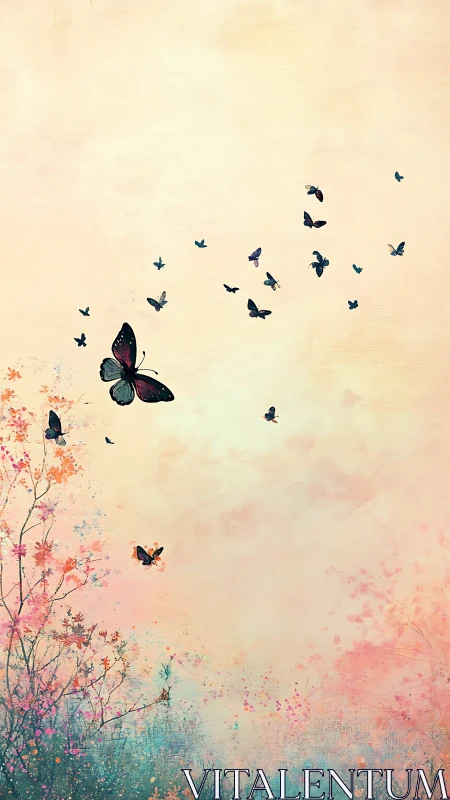 Soft pastel sky with butterflies in gentle daydream flight.