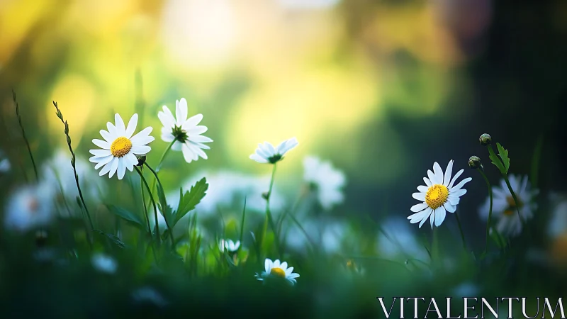 Shallow Depth Field Meadow: Daisies in Soft Focus Daylight.