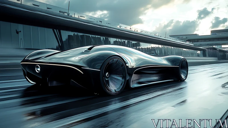 Futuristic hypercar concept with fluid aerodynamics and chrome body.