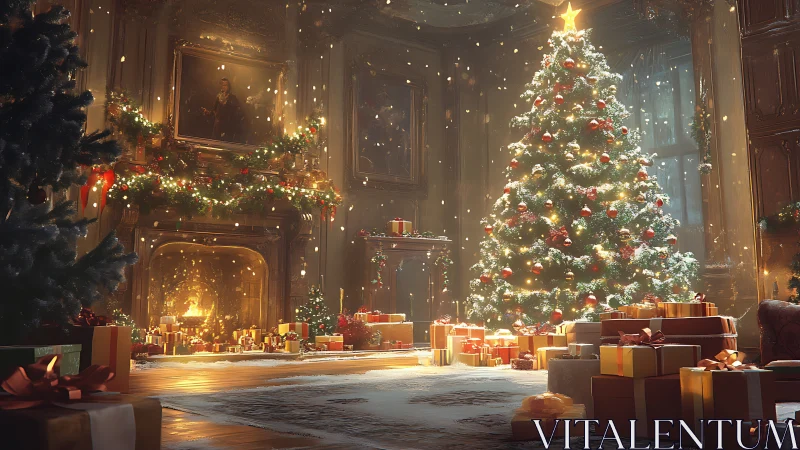 Christmas tree dominates grand hall filled with glowing gifts