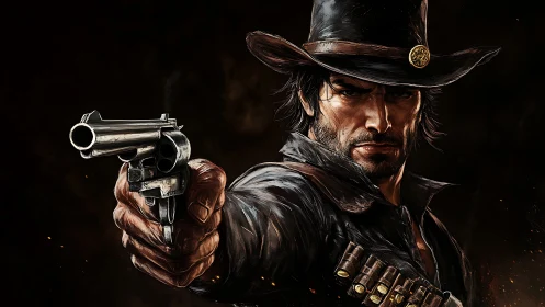 Wild west gunslinger holds his ground with steely resolve