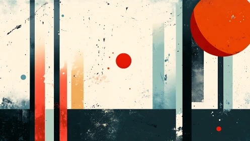 Geometric abstraction with vertical bands and solar disks.