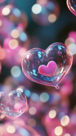 Translucent Heart Bubbles with Soft Bokeh Luminescence.