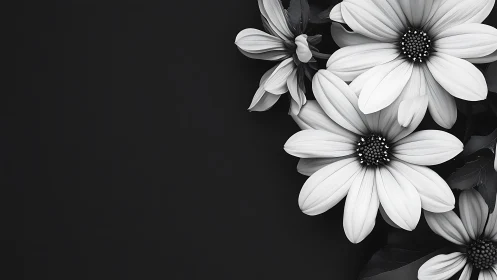 Monochromatic Daisy Flowers on Dark Background.