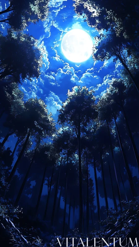 Moonlit Forest Canopy: Full Moon Through Ancient Trees