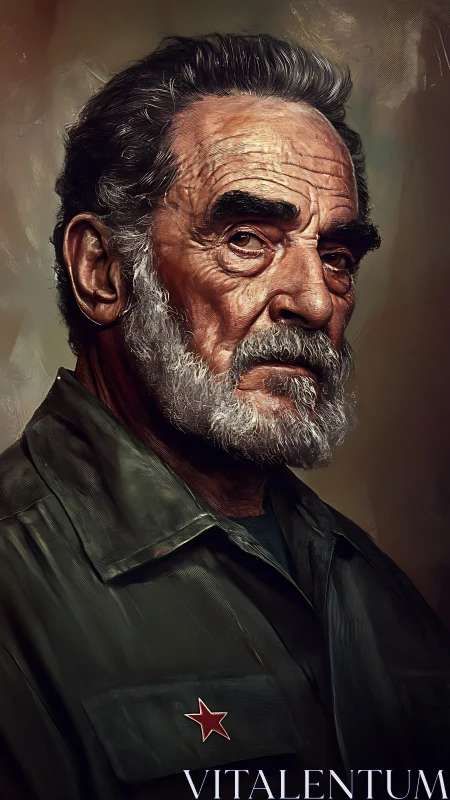 Austere elderly officer rendered in hyperreal digital painting