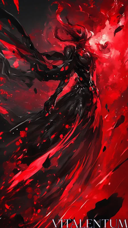 Dark spectral warrior erupts in swirling crimson energy