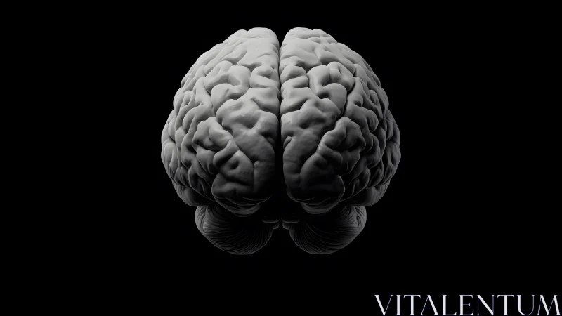 Realistic Human Brain Model on Black Background, Minimalist Style.
