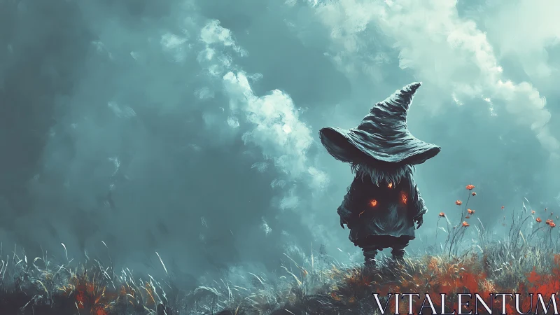 Mist-field wizard silhouette with ember-core illumination.