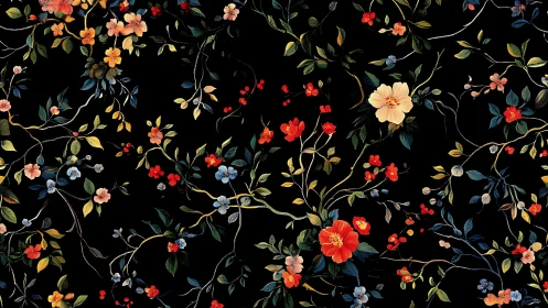 Botanical Night Garden: Dense Floral Motif on Midnight Ground.