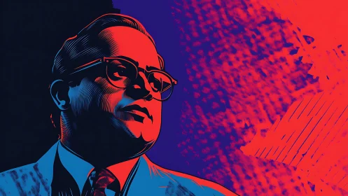 Bold graphic portrait casts a visionary figure in neon contrast