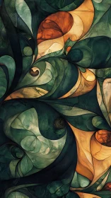 Organic abstract curves unfold in deep teal and ember light