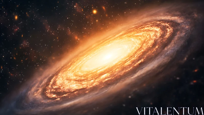 Spiral galaxy core glowing in deep outer space scene.