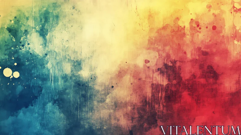 Vibrant Abstract Watercolor Texture with Blue, Yellow, and Red Tones.