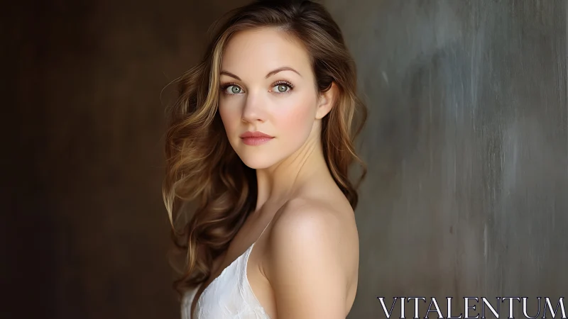Studio portrait of young woman against neutral wall background.