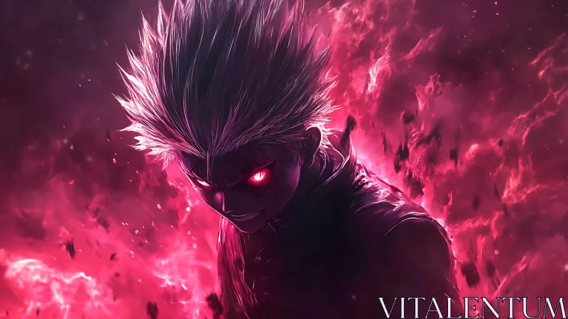 Intense anime warrior with glowing red energy aura