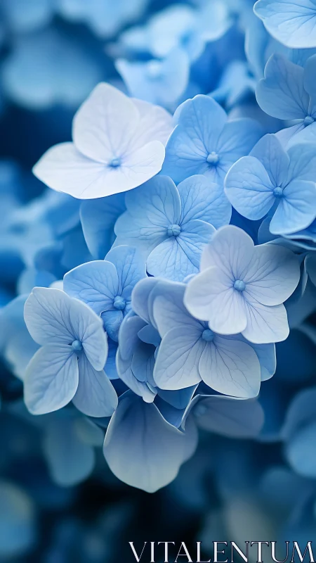 Blue Hydrangea Florets in Close Detail.