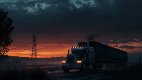 Midnight freight titan hums toward a storm-soaked horizon
