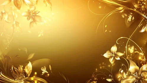 Golden floral swirl on luminous abstract gradient background.
