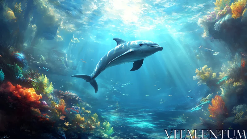 Solitary dolphin illuminated by refracted pelagic sunlight