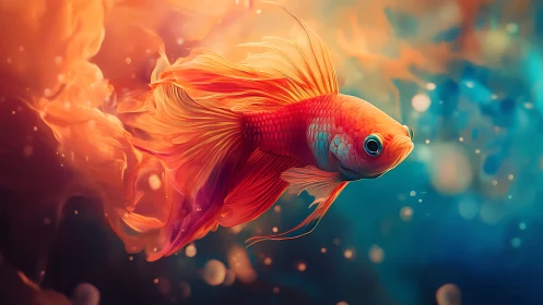 Vibrant betta fish in luminous abstract water scene.