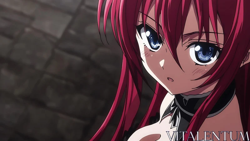 Anime portrait with dramatic side lighting and stone backdrop.