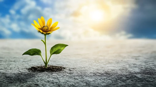 Yellow Flower Growing Through Concrete.