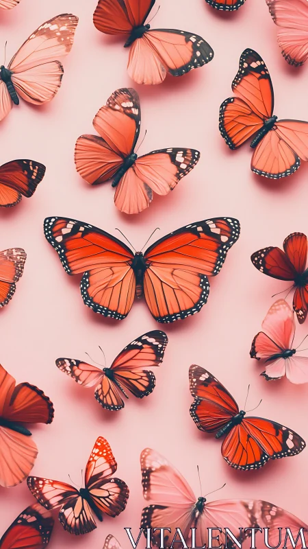 Digital painting of coral butterflies on blush ground.