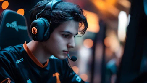 Photorealistic esports portrait with cinematic bokeh lighting.