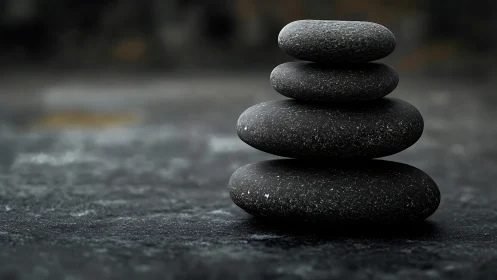 Macro study of stacked basalt pebbles on wet textured slate.