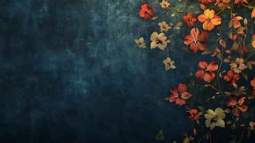 Botanical Still Life with Teal Grunge Background.