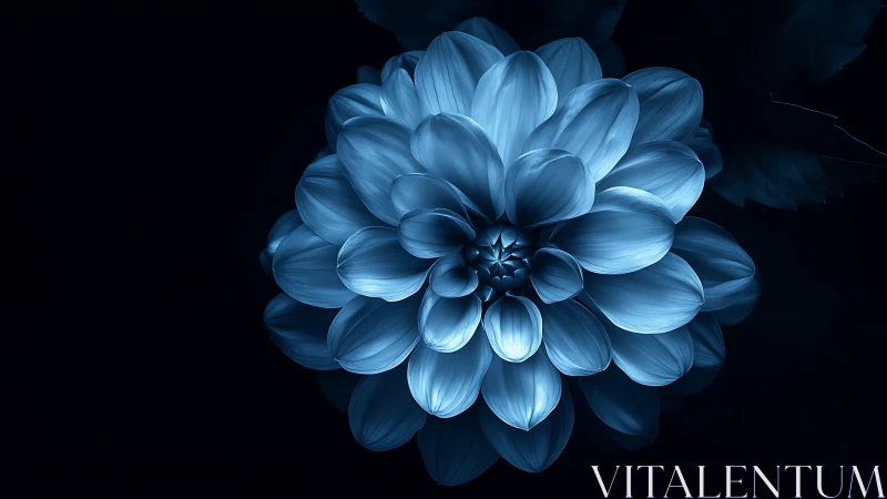 Blue Dahlia Bloom on Dark Background.