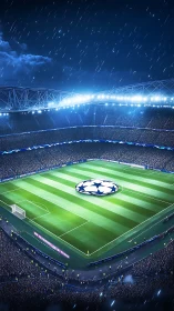 Rainlit football arena ready for a sparkling night clash.