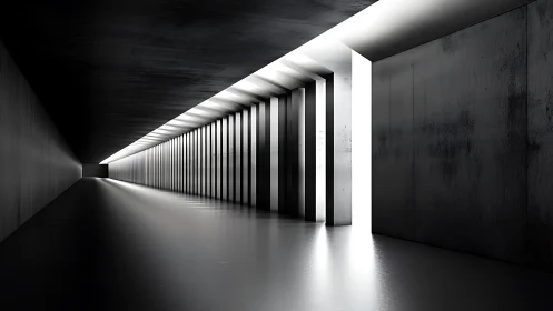Geometric Corridor with Linear Columns and Controlled Lighting