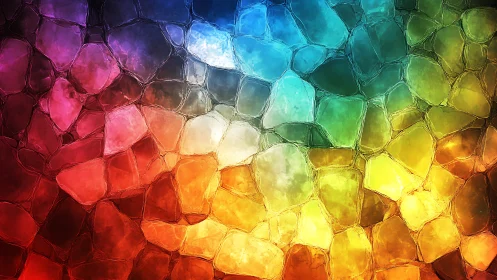 Multicolored polygonal texture forms irregular stained glass surface