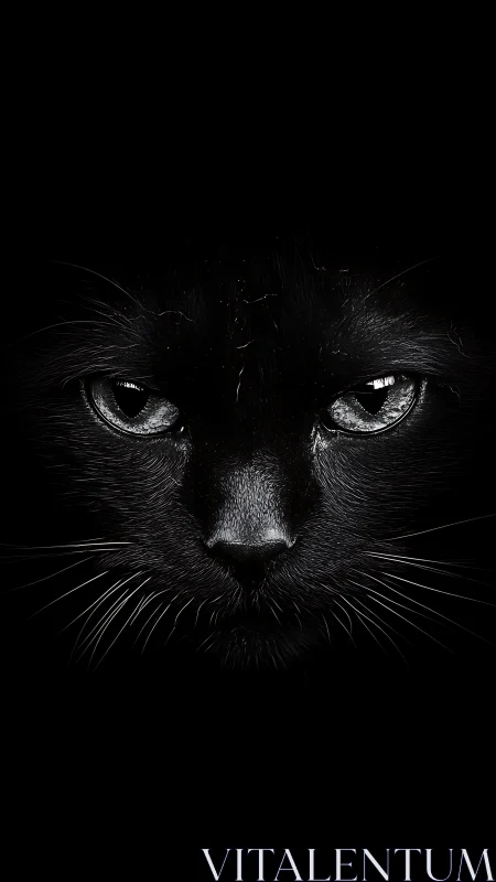 Black Cat's Penetrating Gaze Cuts Through Midnight Darkness