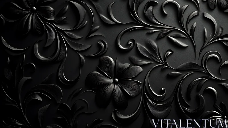 3D rendered baroque floral ornaments with metallic relief detailing