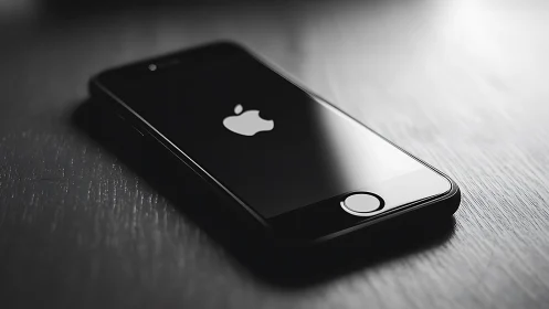 Black iPhone home button and Apple logo in monochrome.
