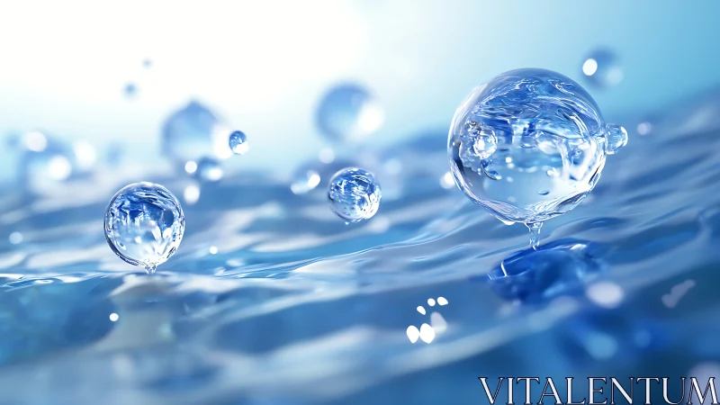 Hydrodynamic macro spheres suspended over refracted water plane.