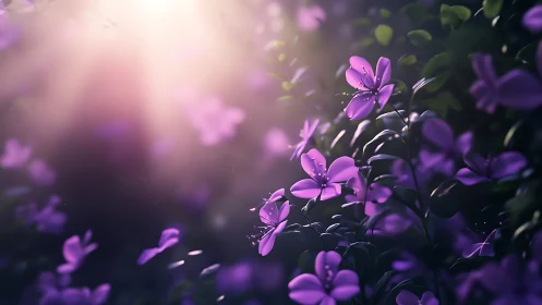 Gentle morning light drifting through dreamy violet blooms.