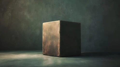 Quiet metal cube glowing gently in soft studio light.