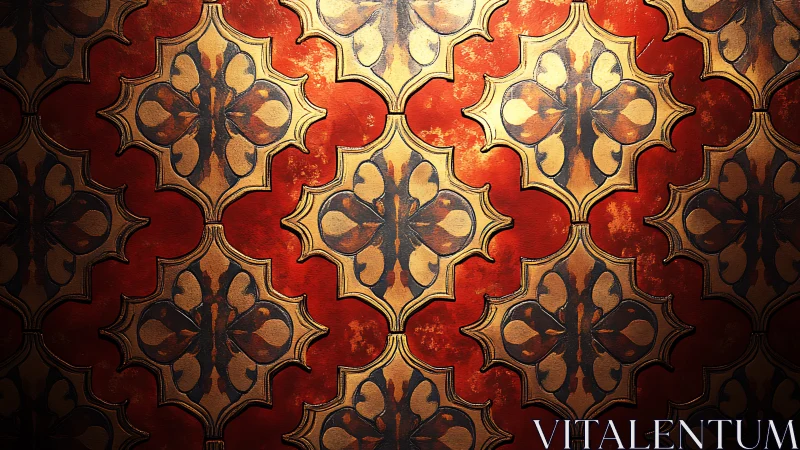 Gilded clover medallions march across glowing crimson silk