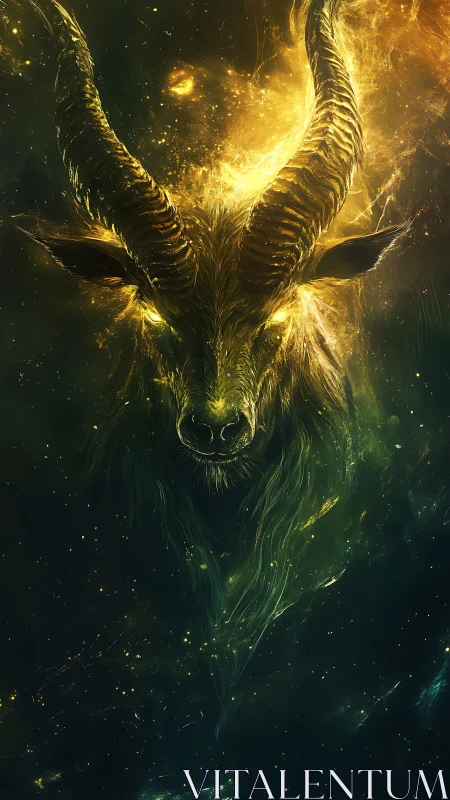 Starlit horned guardian burns through the emerald void