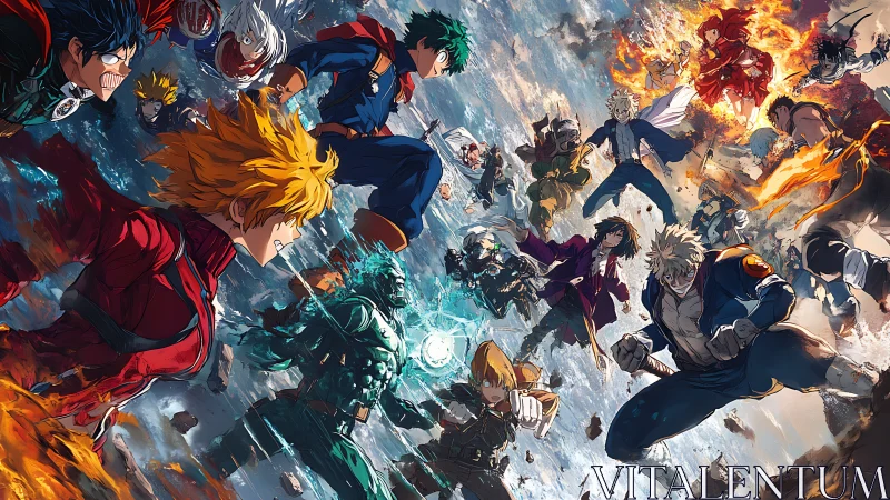 Heroic rivals surge into an electric sky of blazing power