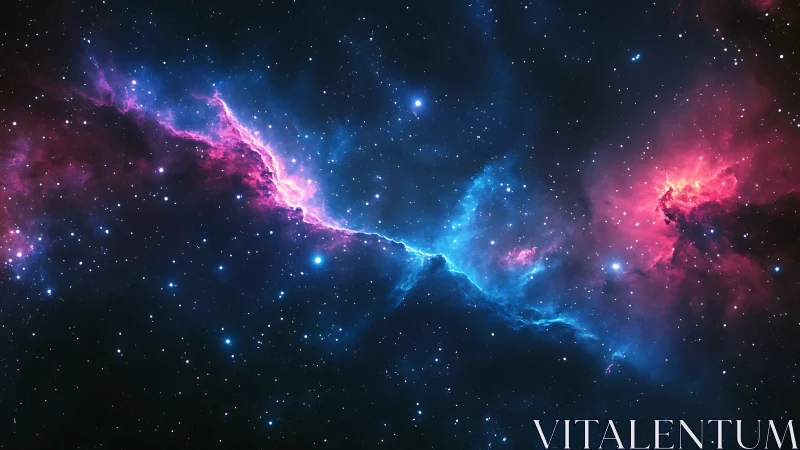 Nebula rift glowing in electric blue and magenta dust clouds.
