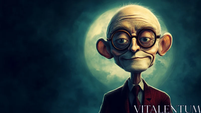 Digital painting portrait of elderly man with lunar backlight.