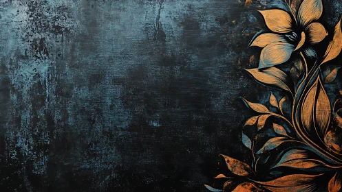 Metallic floral engraving over distressed teal background.