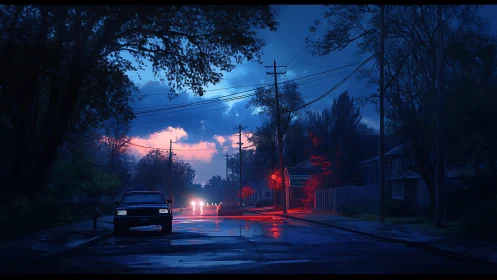 Midnight rainstreet glows under electric dusk echoes.