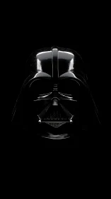 Black science fiction helmet in centered frontal view.