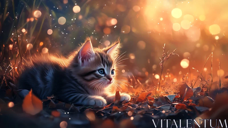 Luminescent Juvenile Feline Portrait with Golden Bokeh Ambient Lighting